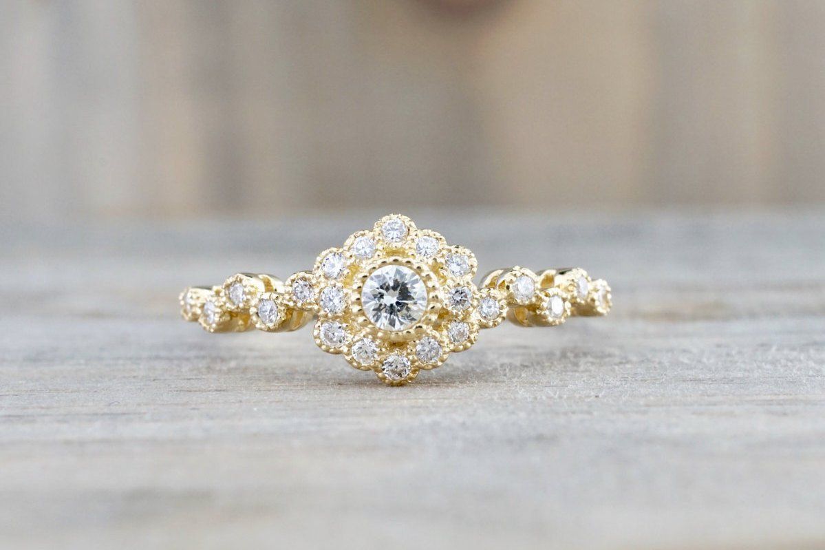 Vermont 14k Yellow Gold Clic Diamond Engagement Wedding Promise Vermont 14k Yellow Gold Clic Diamond Engagement Wedding Promise Vintage Cute Ring Band Arch Shaped