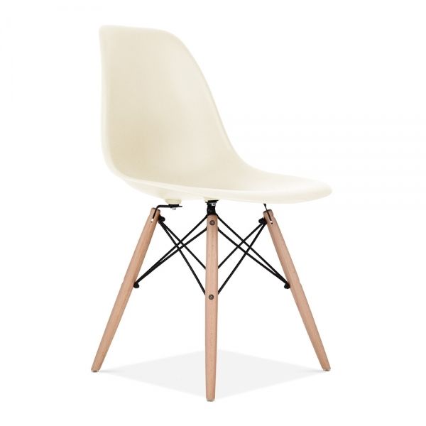 Dsw Molded White Plastic Dining Shell Chair With Dark Walnut Wood
