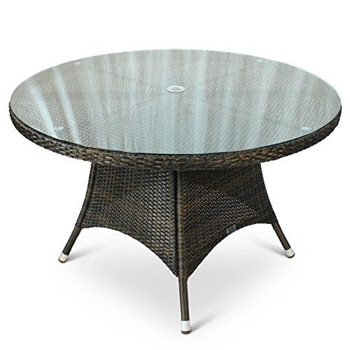 Round Rattan Outdoor Table With Glass Top 1 2 Metre Diameter 120cm Circular Tables Round Rattan Outdoor Table With Glass, Round Rattan Garden Table With Glass Top