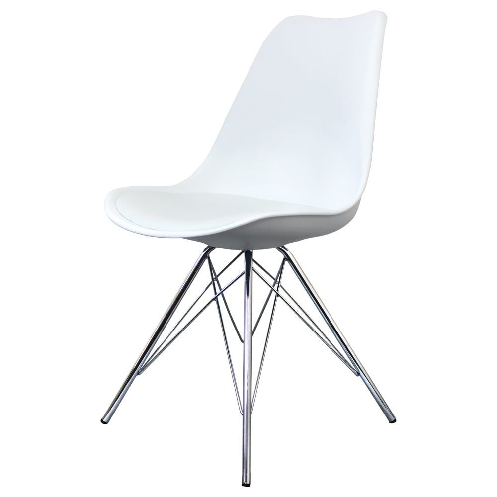 Fusion Living Eiffel Inspired White Plastic Dining Chair With Chrome Fusion Living Eiffel Inspired White Plastic Dining Chair With Chrome Metal Legs