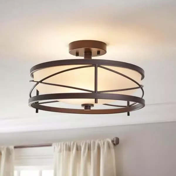 Home Decorators Collection Thayer 2 Light Oil Rubbed Bronze Semi Flushmount 34761 Hbu The Depot In 2021 Hallway Fixtures Entryway Living Room Home Decorators Collection Thayer 2, Living Room Lighting Fixtures Home Depot
