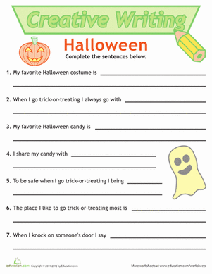 Writing Sentences Halloween Worksheet Education Com Sentence Writing Creative Writing Worksheets Writing Sentences Worksheets