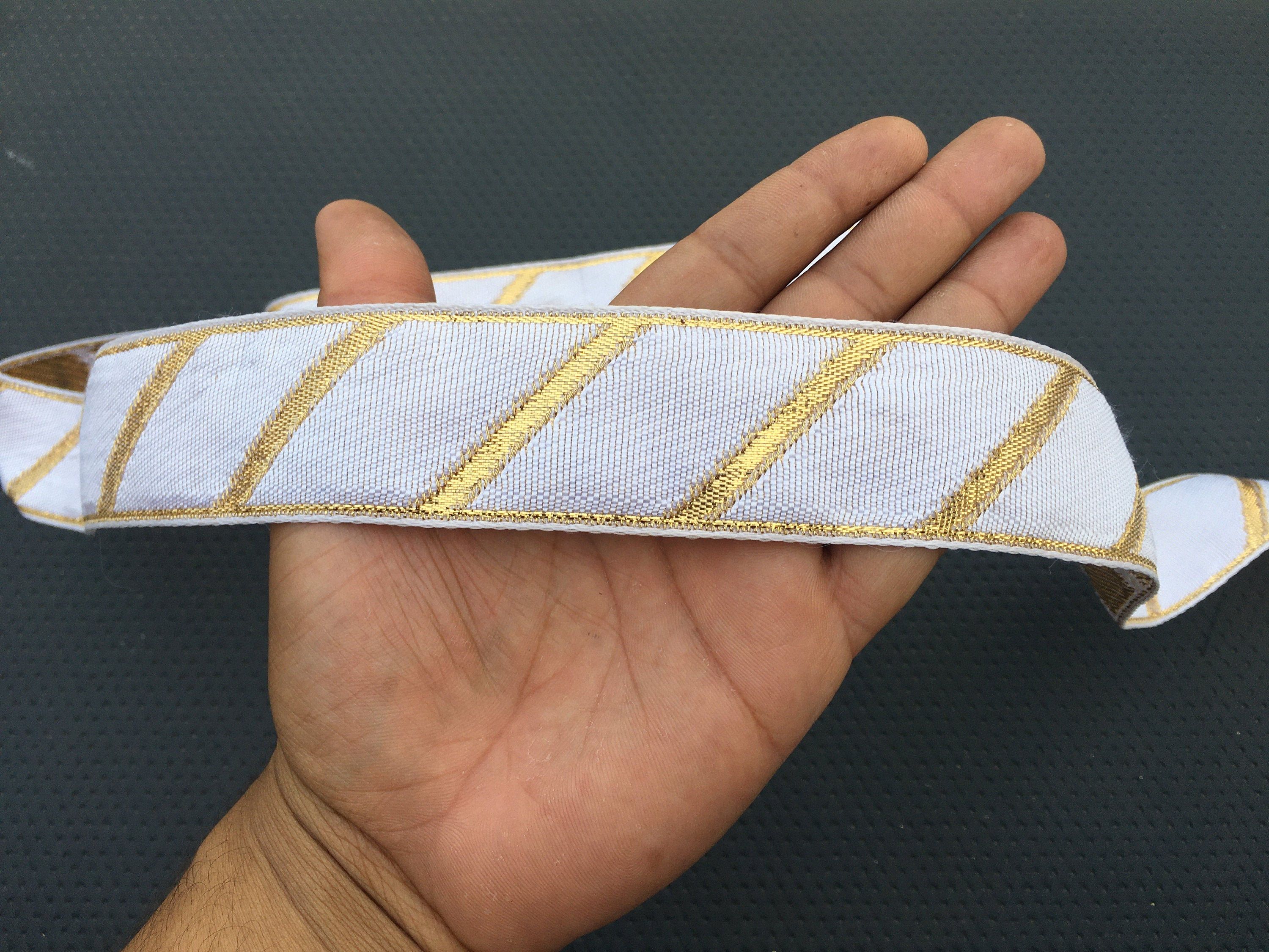This Is 9 Yard White Indian Jacquard With Golden Lines Ribbon Lace Trim For Crafting,Sewing Trim,Fabric Trim,Plane Sari Border,Boho Trims Handbag Accessories, Outfit Accessories, Sewing Trim, Decorative Trim, Rose Gold Color, Fabric Trim, Festival Wear, Favorite Outfit, Cushion Covers