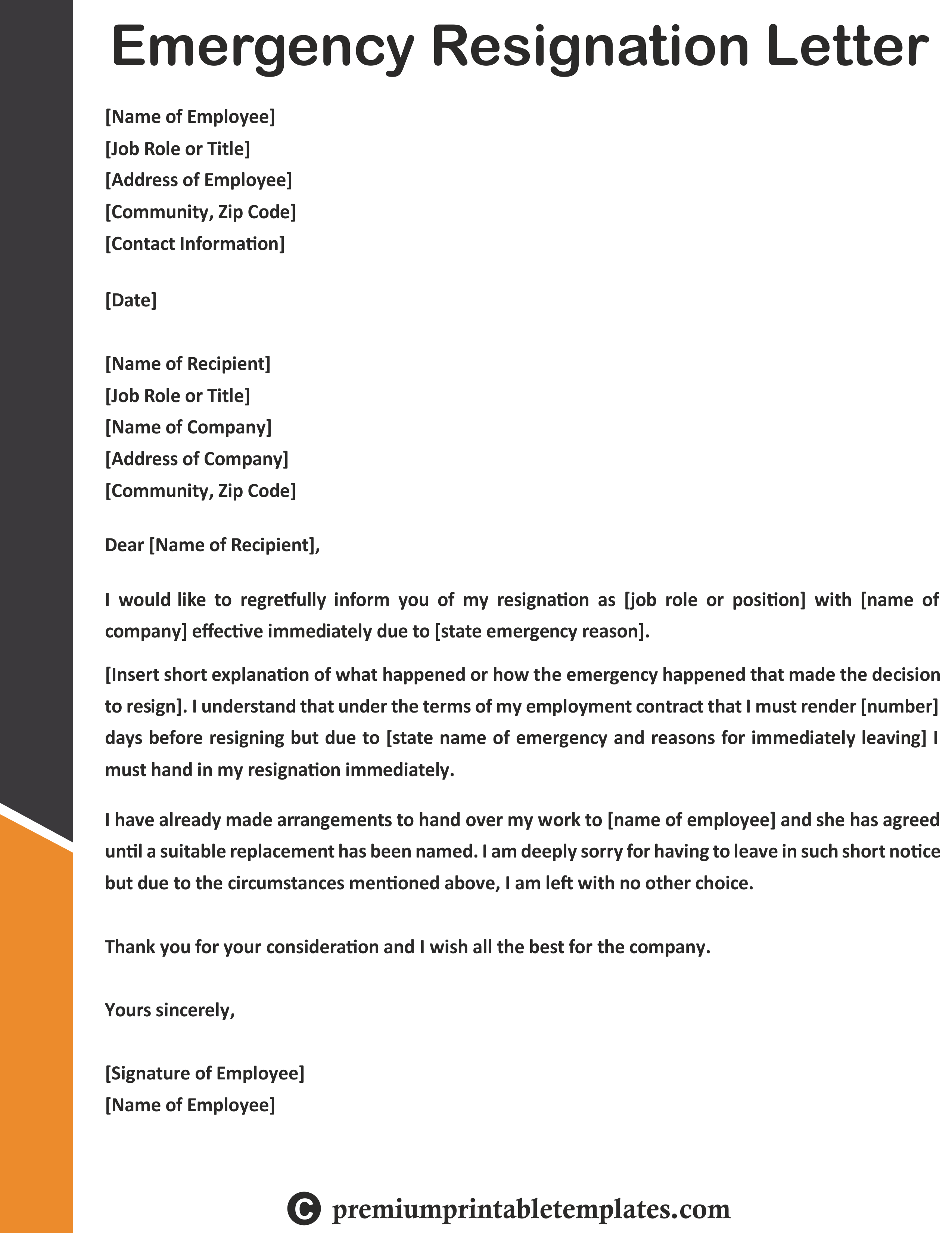 Resignation Letter Due To Health Template