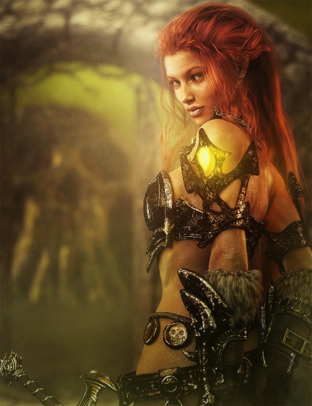 Red Hair Leaves Viking Woman Painting Red Hair Leaves Viking Woman Painting