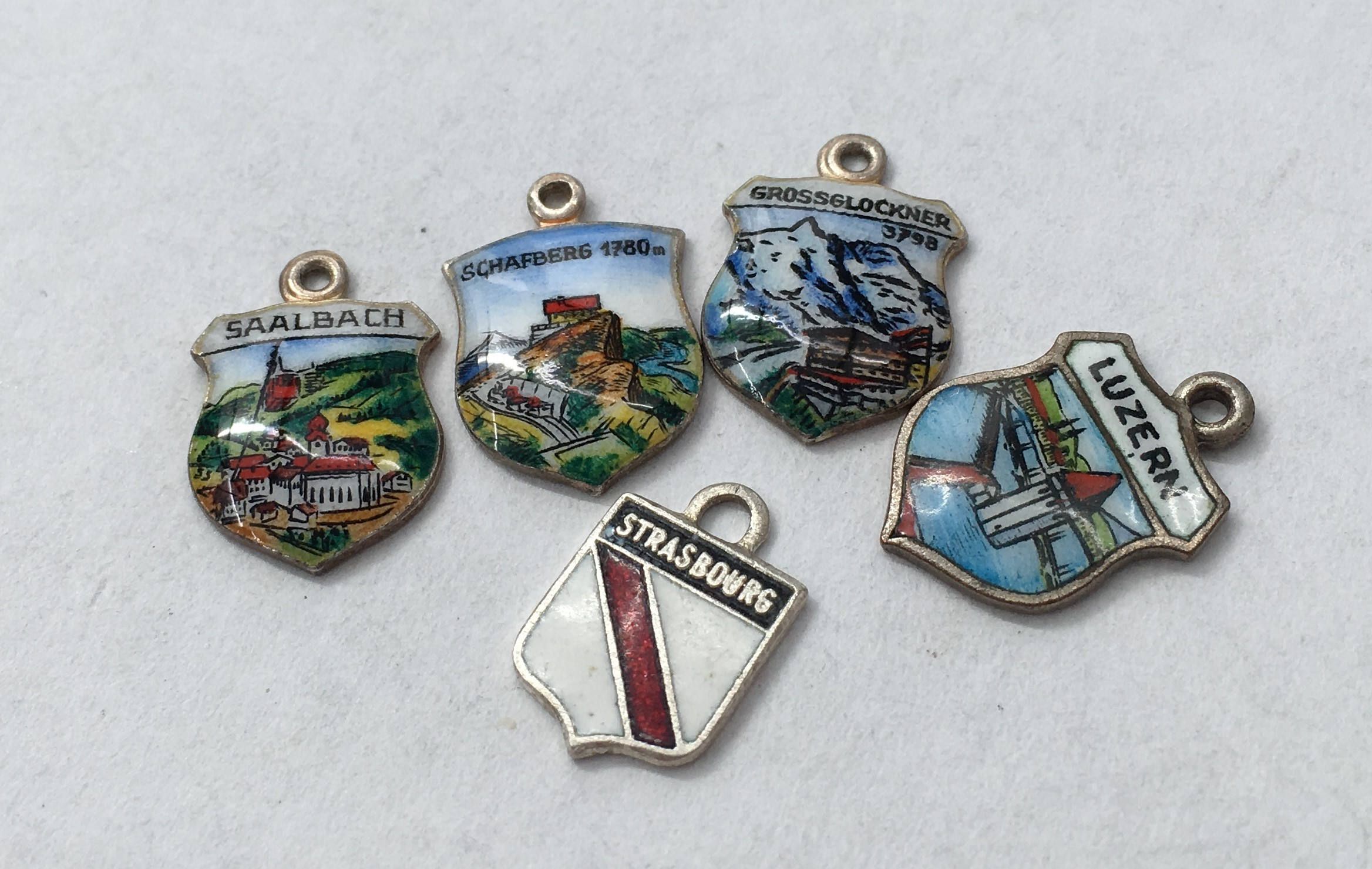 VARIOUS VINTAGE STERLING SILVER CHARM CHARMS UK TRAVEL SHIELD 1