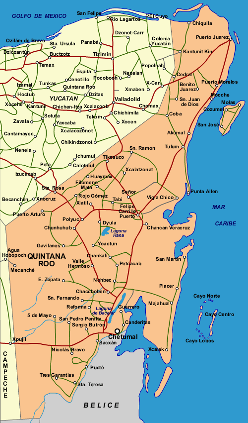 Quintana Roo is a far E state on the Yucatan Peninsula in Mexico. The