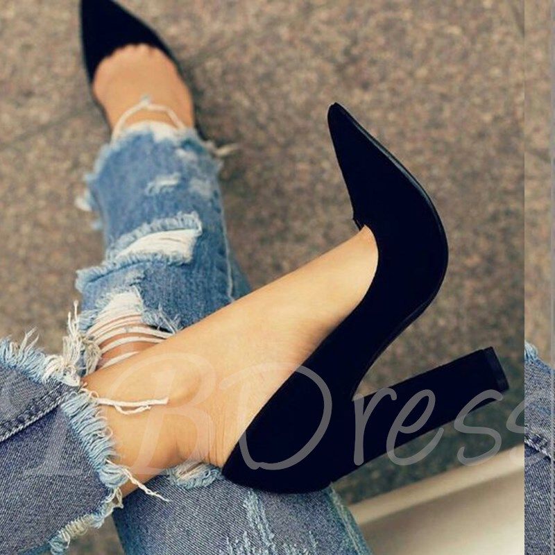 black pointed toe chunky heel