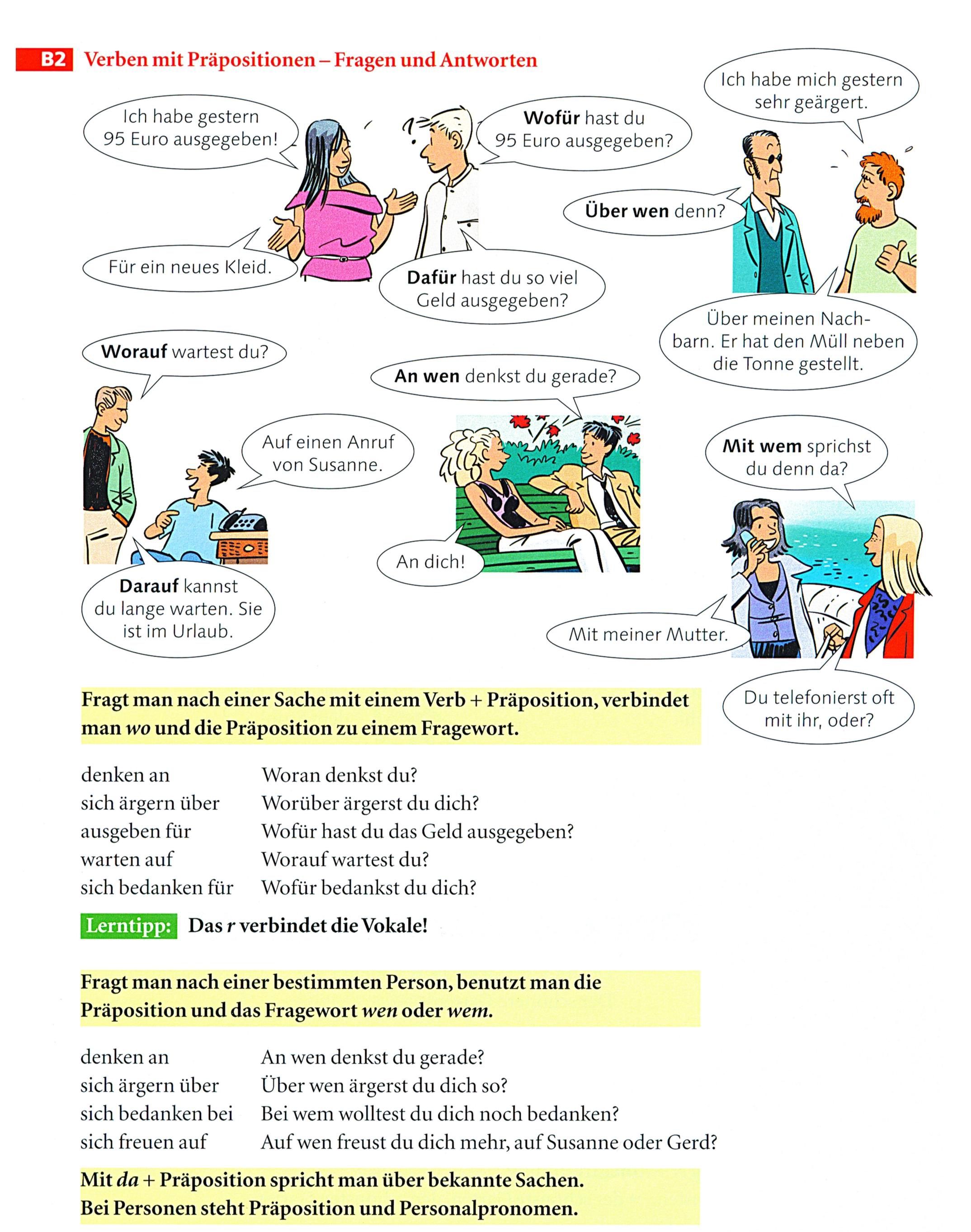 Verben mit Präpositionen, Fragen | Deutsch lernen, Deutsch, Deutsch