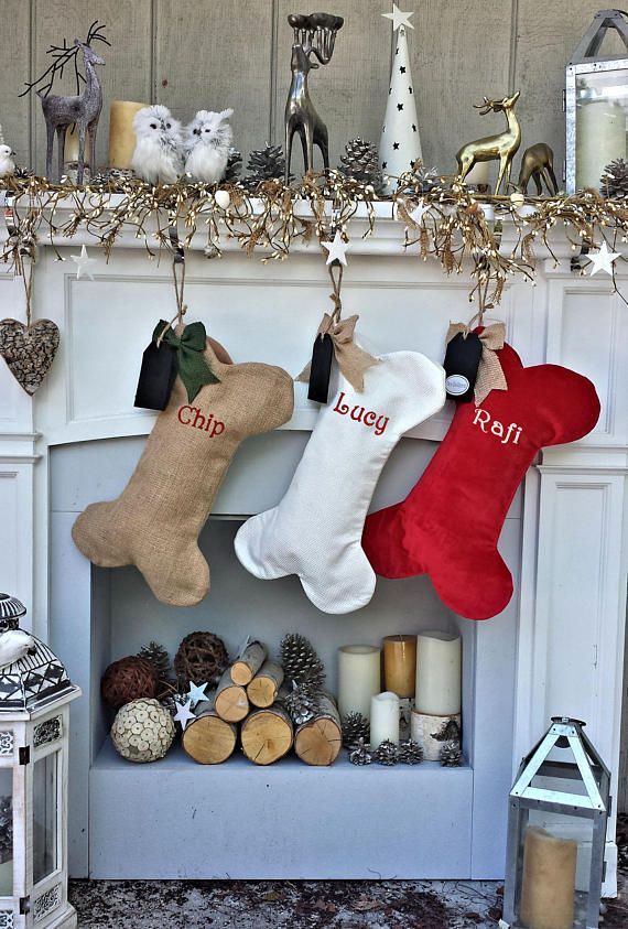 Chien os bas de noël décor de noël brodé personnalisé vacances animal de compagnie avec os personnal