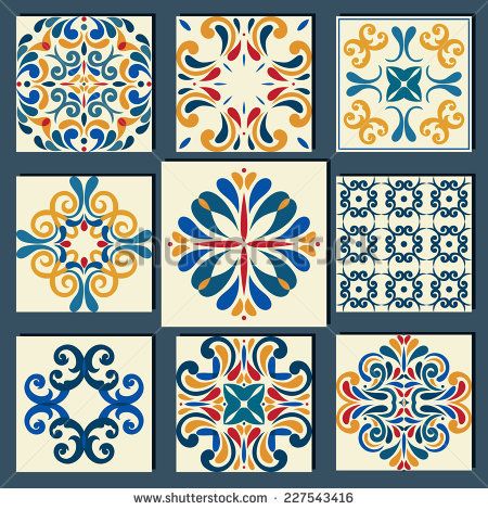 New Collection Of 9 Ceramic Tiles Blue Orange Style Mavi Turuncu Seramik Sanat Desen