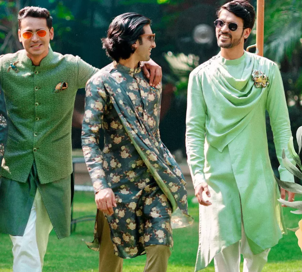 Indian groomsmen groomsmen outfit theme based outfit colorful groomsmen outfit floral themed groomsmen outfit indo western outfits amazing kurtas indo-western kurtas pastel kurta Engagement Dress For Groom, Engagement Party Outfit, Wedding Outfits For Groom, Couple Wedding Dress, Bridal Party Outfit, Groomsmen Outfits, Indian Wedding Outfits, Party Outfits, Mens Outfits