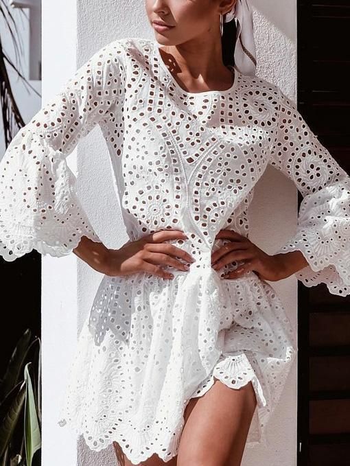 Bohemia Hollow Flared Sleeves Mini Dresses #shopping #bohemiastyle #life #clothing #hashtag #look #design #beautiful #happy #cute Winter Dresses, Casual Dresses, Womens Dresses, Summer Dresses, Mini Dresses, Lace Dresses, Sleeveless Dresses, Vacation Dresses, Dresses Fancy