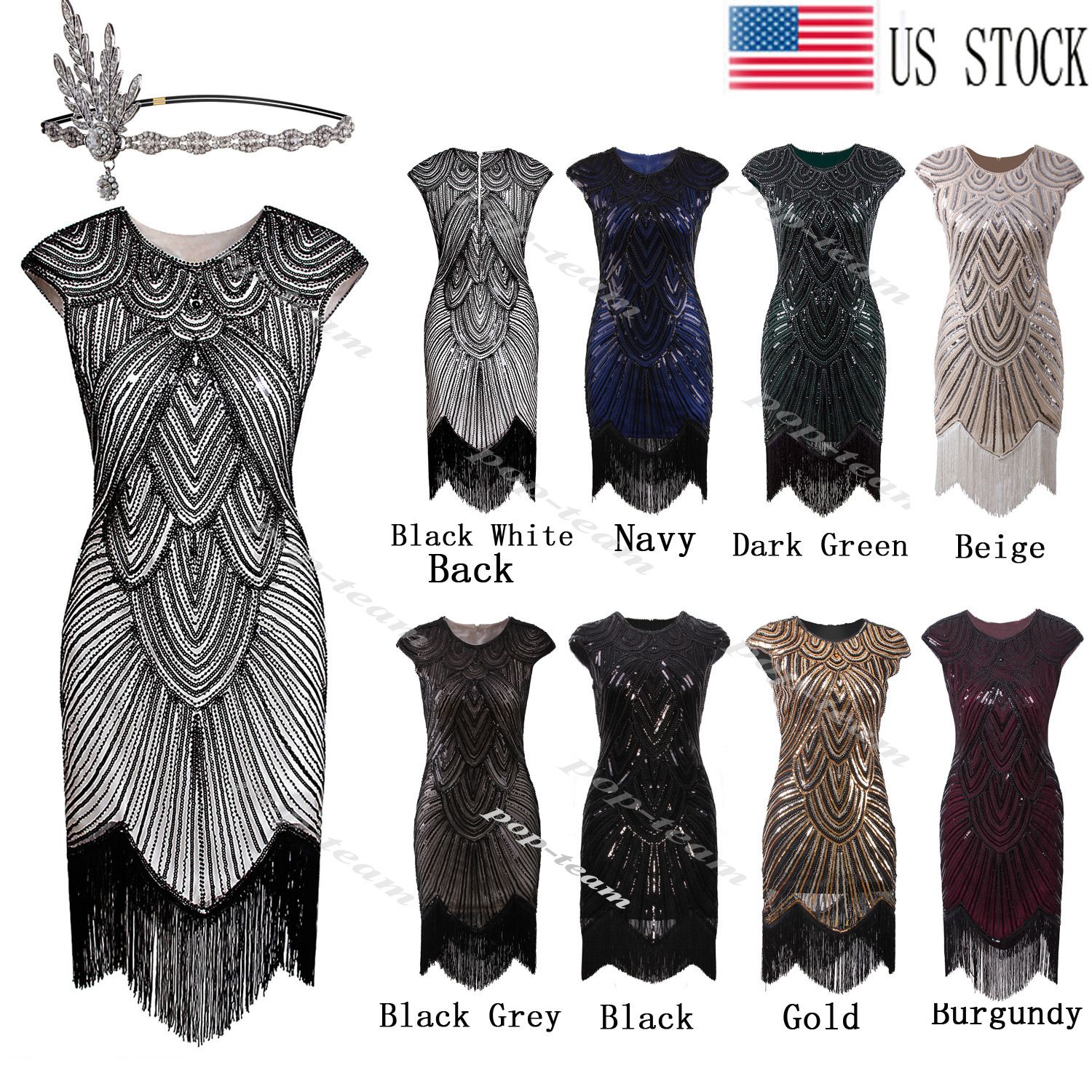K140 1920s Flapper Dress Great Gatsby Charleston 20s Abbey Sequins Fancy Costume
