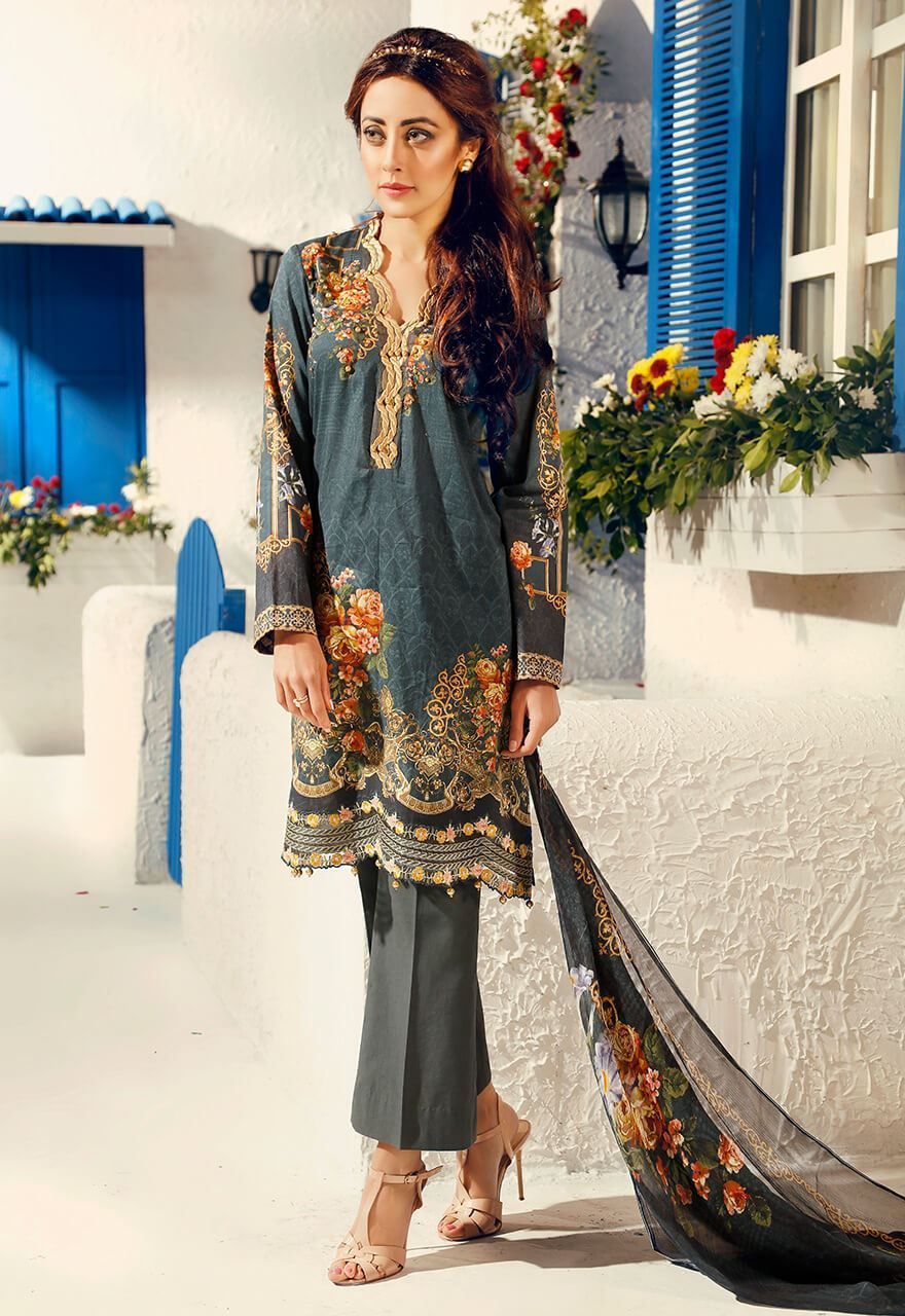 Cross Stitch LawnCollection Unstitched 3 piece Suit Cerulean Gem 