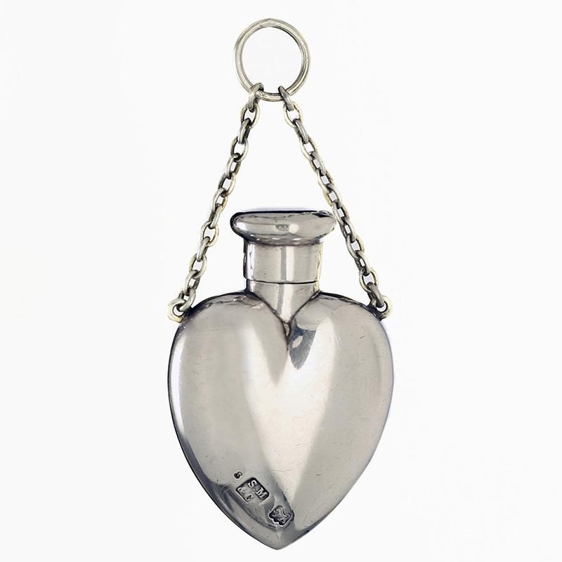 A Charming Heart Shape Sterling Silver Scent Bottle With Cork Lined Top And Suspensory Chain Condition L Perfume Bottles Glass - Silver Heart Perfume Bottle Pendant A Charming Heart Shape Sterling Silver Scent Bottle With Cork Lined Top And Suspensory Chain Condition L Perfume Bottles Glass - Silver Heart Perfume Bottle Pendant