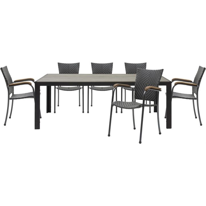 Detroit havebord med grå polywood bordplade og sort pulverlakeret ... Sort havebord og stole