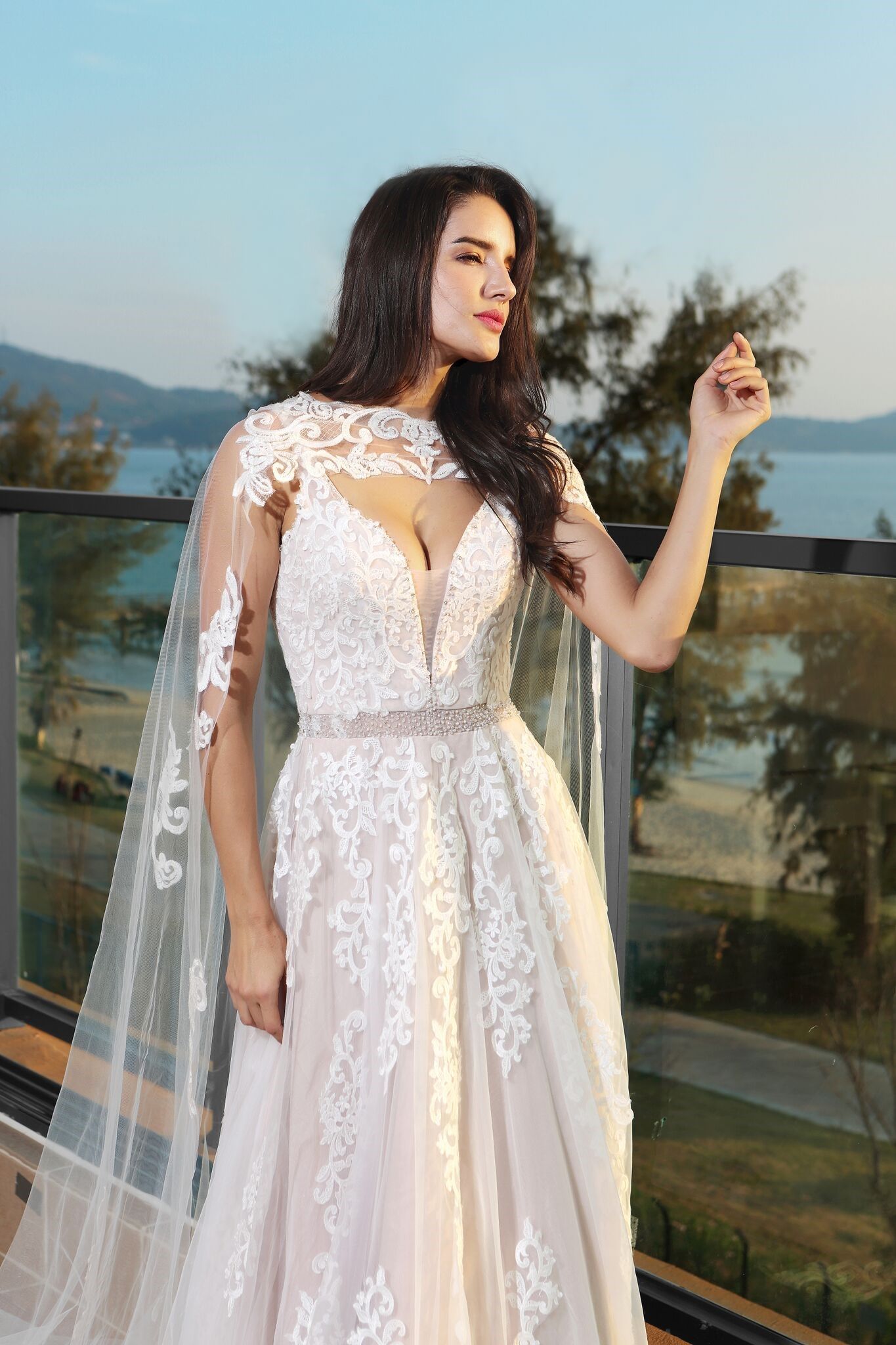 Lace A Line Wedding Dress With Removable Cape Wedding