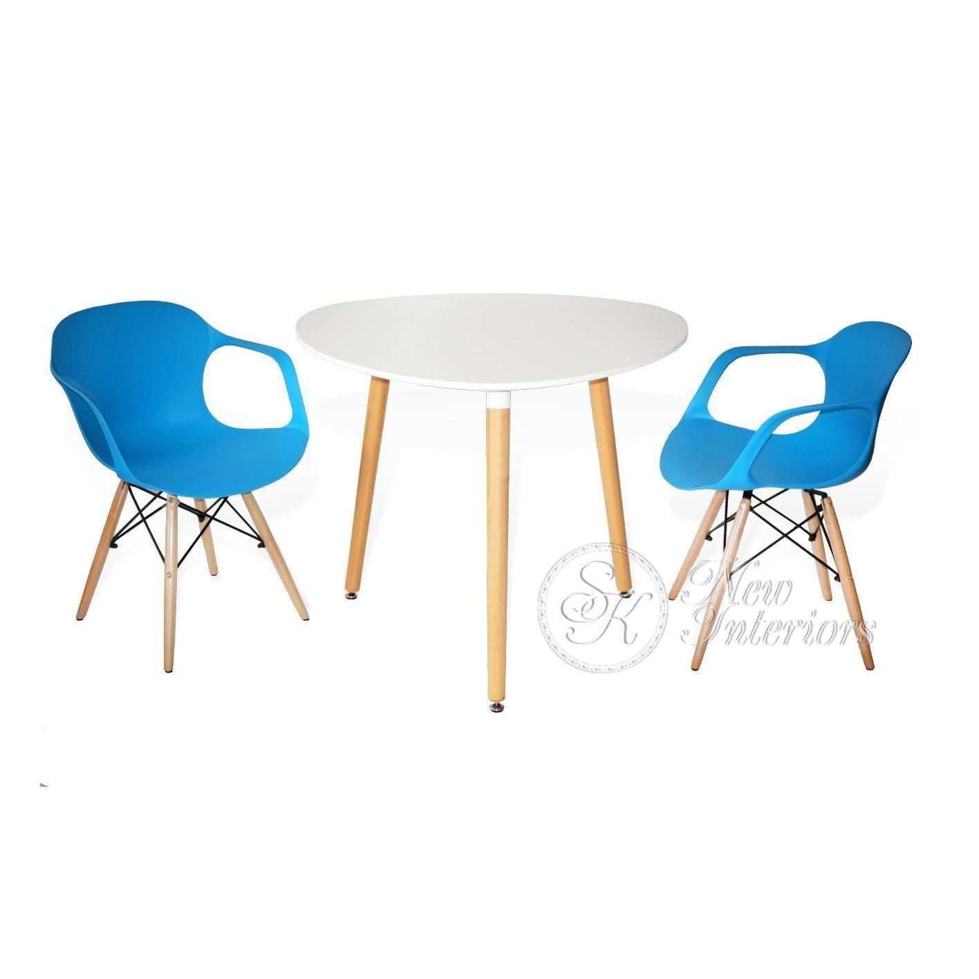 Blue plastic molded dining armchairs modern with natural