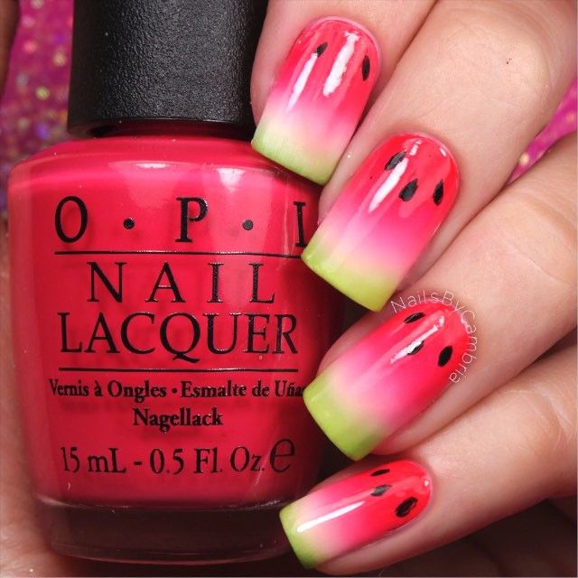 Nailsbycambria Nails Pinterest Nail Art Stripes Watermelon So Much Pink In One Picture Watermelon Nails Inspired By My Socks Tutorial Is Up Now Also Did A Super Cute Version Of These Go Check Hers Out