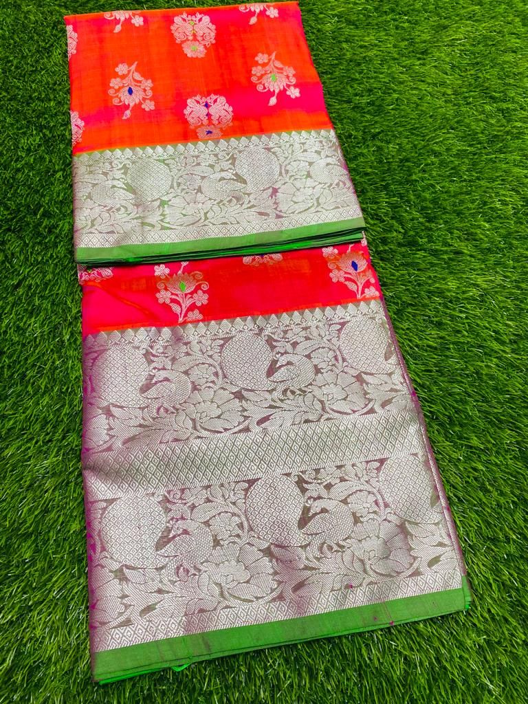 Pure Venkatagiri Pure Silk Saree UppadaSarees.in Indian Heritage, Pure Silk Sarees, Red Blouses, Animal Design, Handloom, Zari, Quilts, Pure Products, Silver