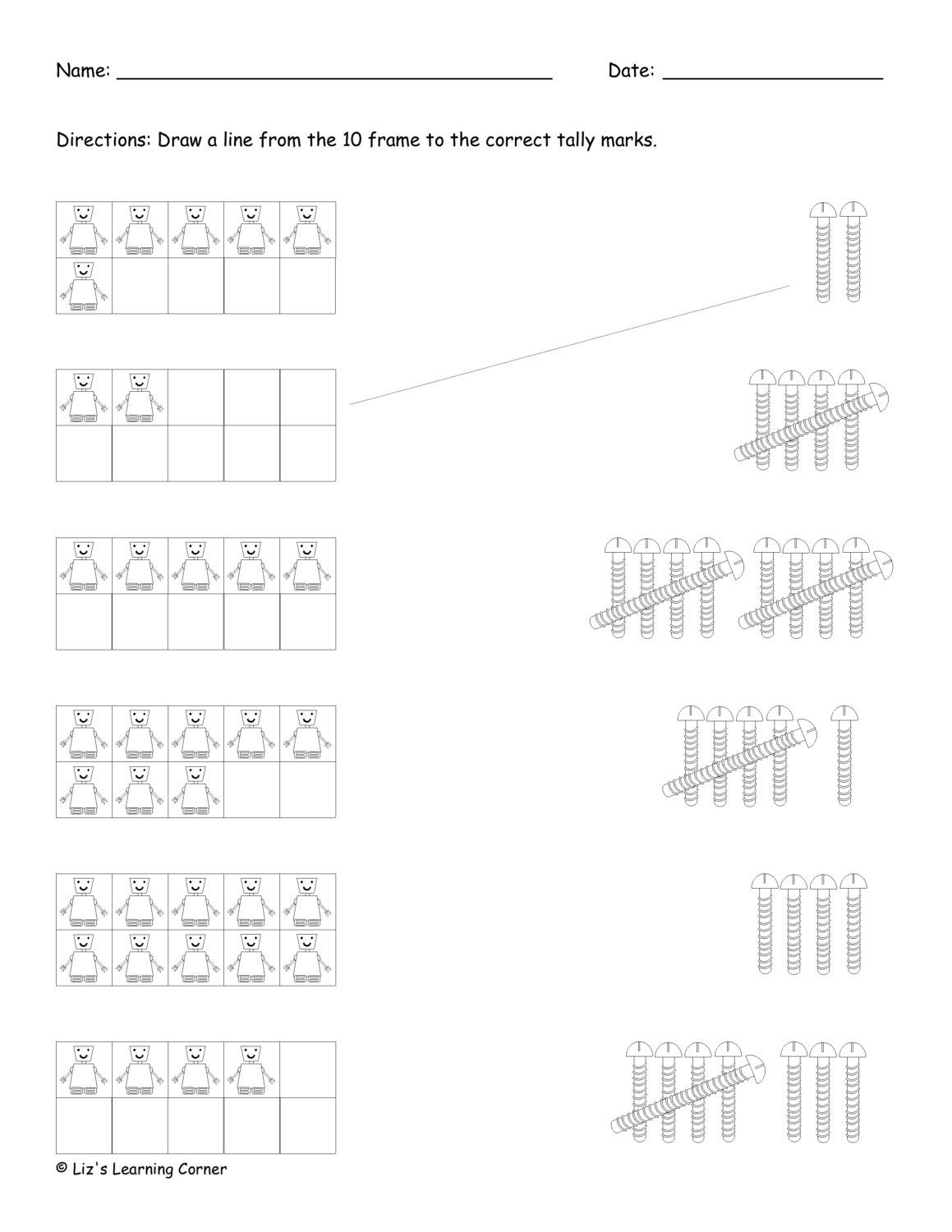10 Frame to Tally Mark Worksheet. 1.00, via Etsy. Tally marks
