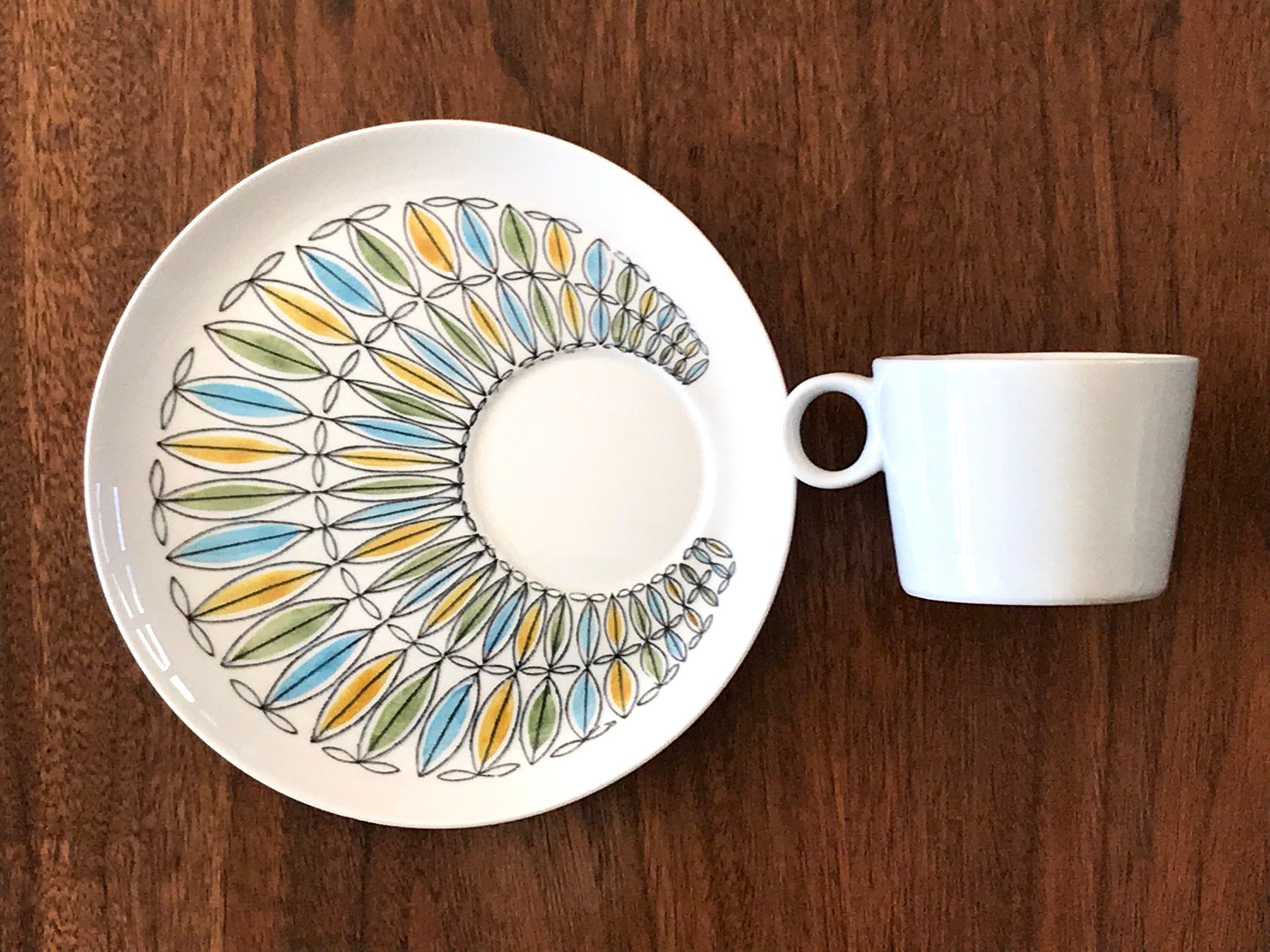 Colorful teacups hand painted on a heavy trivet Food safe.