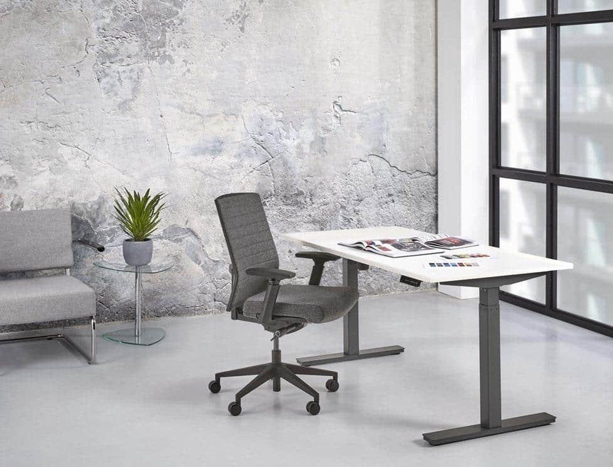 Elektrisch zit/sta bureau Basic Plus Afmeting 120x80cm, 140x80, 160x80 en 180x80cm Frame in aluminium (Ral 9006), zwart (Ral 9005) wit (Ral 9010), en antraciet (7016) Hoogte verstelbaar 74-120cm (tweetraps) Dynamische belasting tot 80 kg Softstart + stop 4 memory functies Werkblad in 25mm melamine Voorzien van een PVC stootrand van 2mm Voorzien van 1 motor Diverse standaard bladkleuren uit voorraad leverbaar 5 jaar garantie !! Zits, Standing Desk, Conference Room, Dining Table, Furniture, Home Decor, Products, Decoration Home, Room Decor