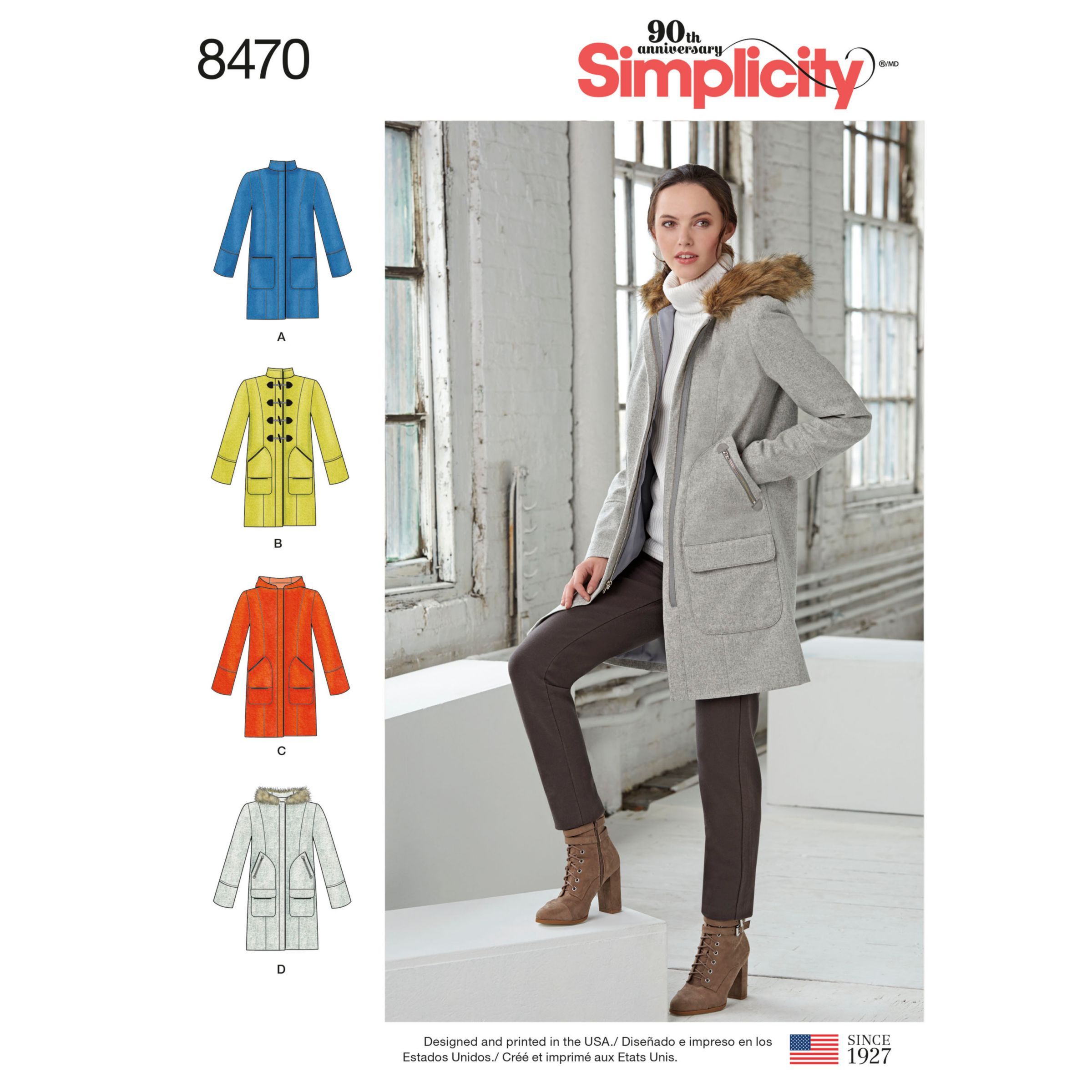 Simplicity Women's Lined Coat with Collar/Hood & Pocket Variations