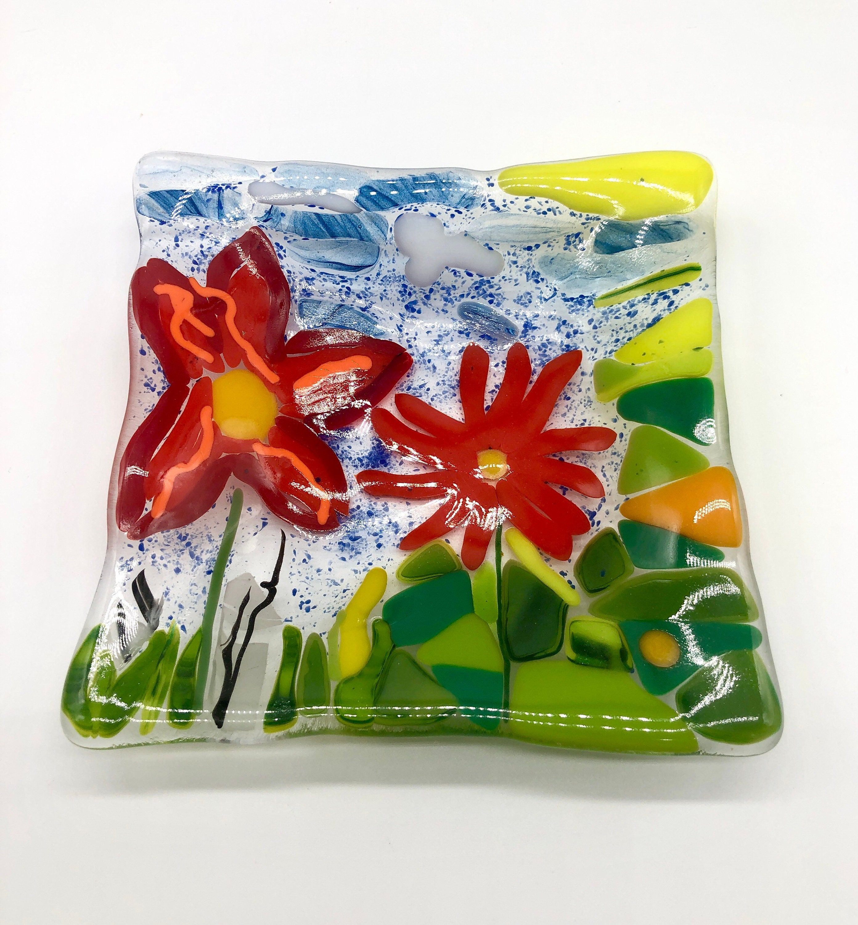 Fused Glass Flower Soap Dish Trinket Dish Small Orange Flower Soap Dish