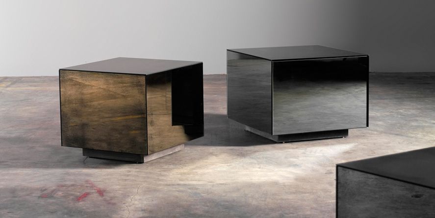Notre Monde Ethnicraft Dining Table Side Coffee Cube Notre Monde Ethnicraft Dining Table, Smoked Mirror Cube Table