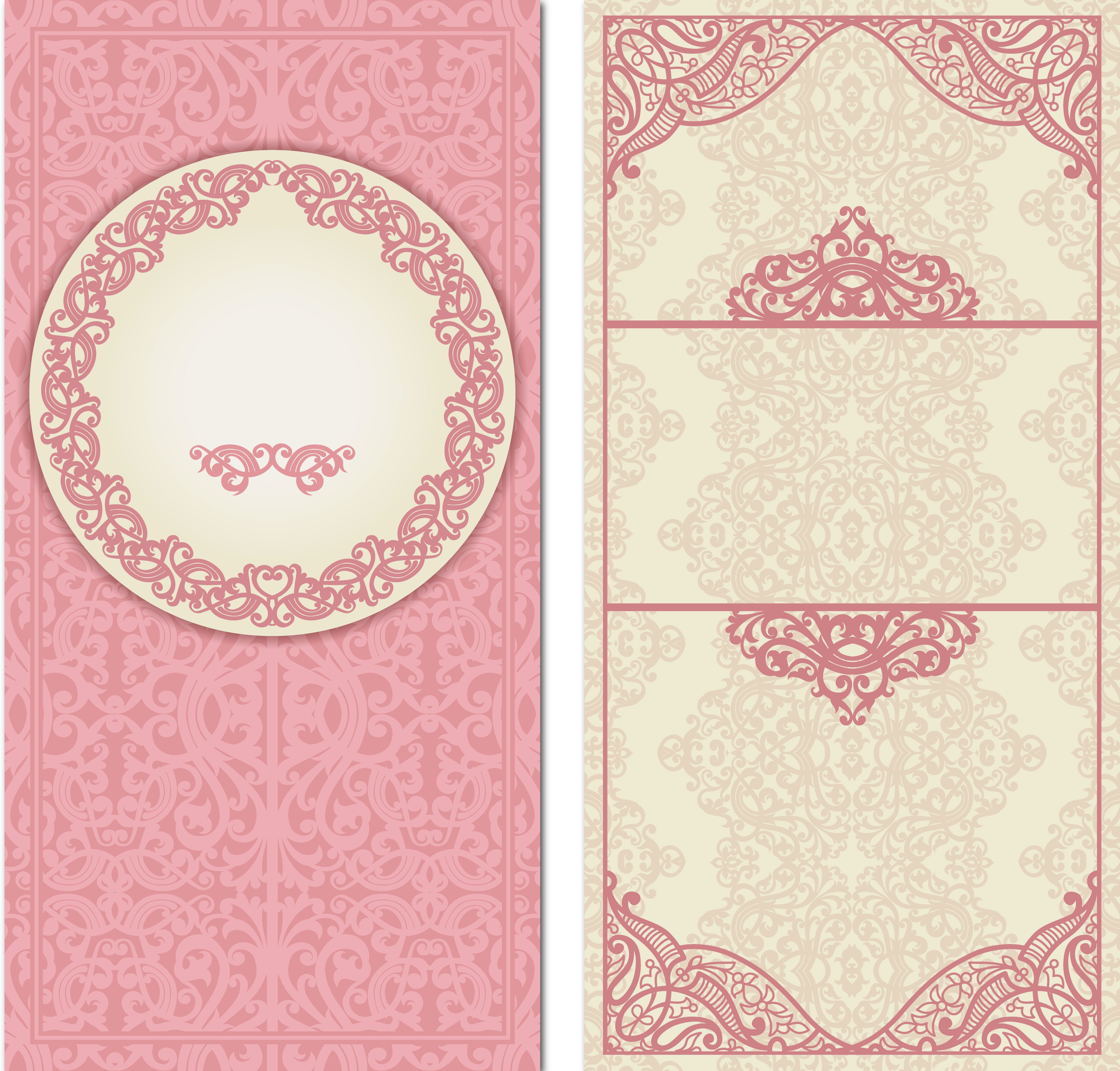 pink wedding invitation card vector background material