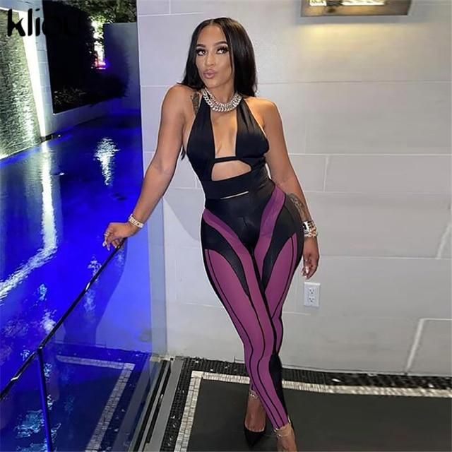 Kliou Print Hipster Leggings Women Medium Waist Active Workout Skinny Slim Outfit Streetwear Sporty Female Trousers Not Mesh - Purple / M