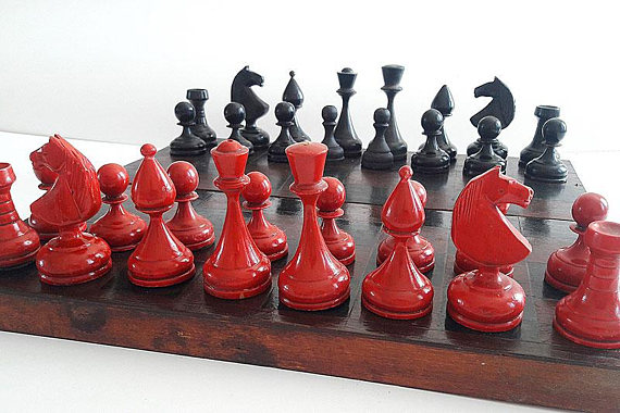 Antique Russian Chess Set Old Ussr Soviet Antique Russian Chess Set Old Ussr Soviet Vintage Red Black Wooden Weighted