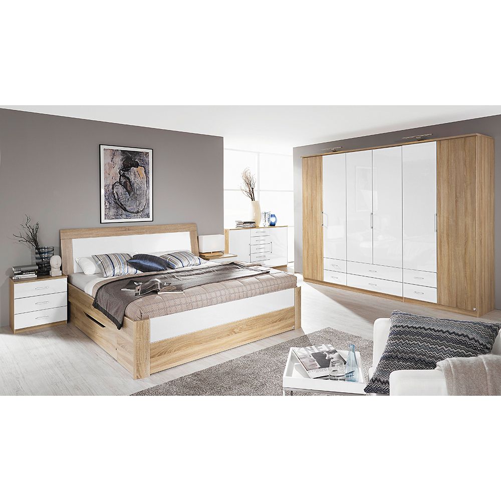 Schlafzimmer Set Arona 4tlg. 140x200 Eiche Sonoma Hochglanz weiß ... Schlafzimmer Set Arona 4tlg. 140x200 Eiche Sonoma Hochglanz weiß ...