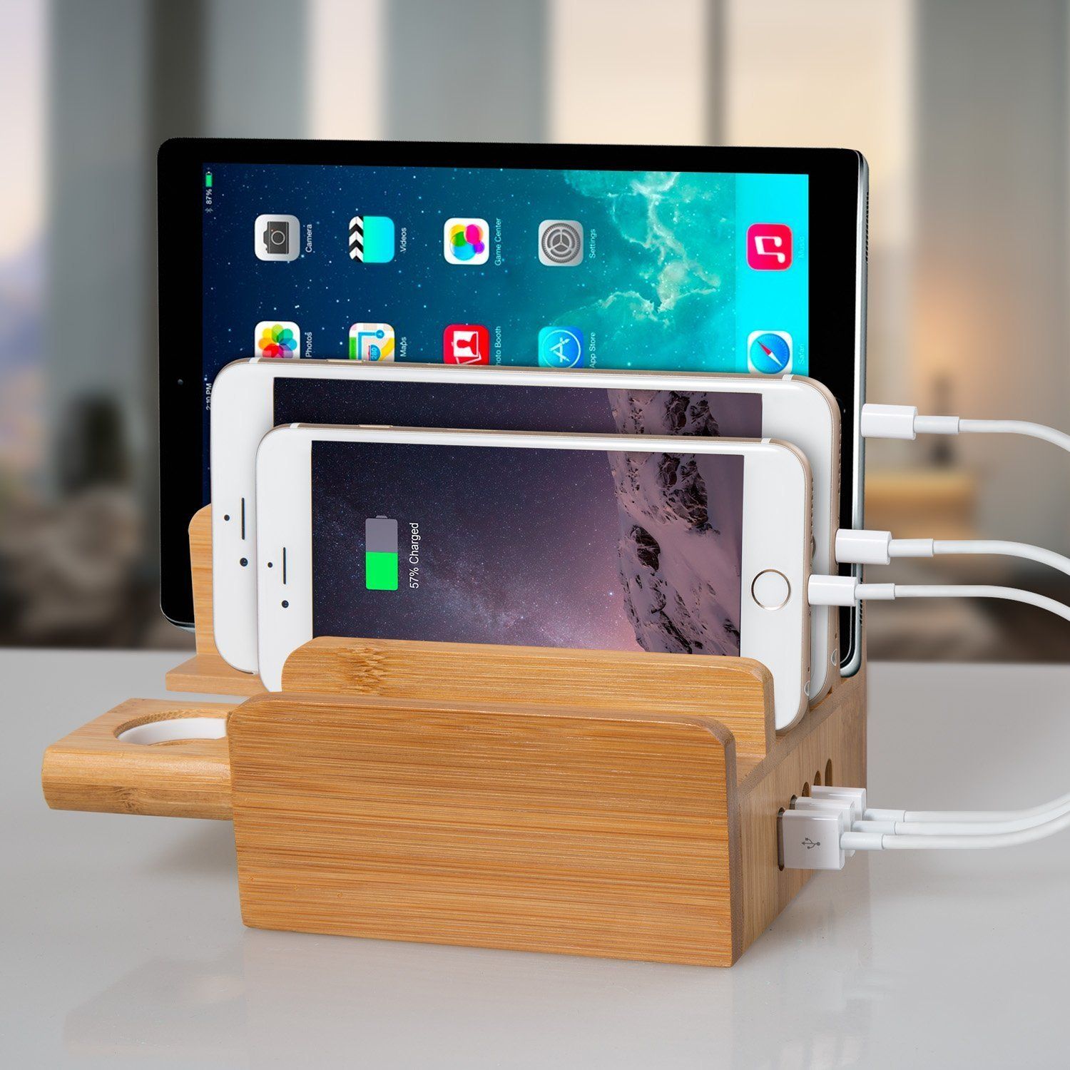 Apple Watch Stand,Upow Cs007 Multi Port Usb Bamboo Charging Station [40W Apple Watch Stand,Upow Cs007 Multi Port Usb Bamboo Charging Station [40W