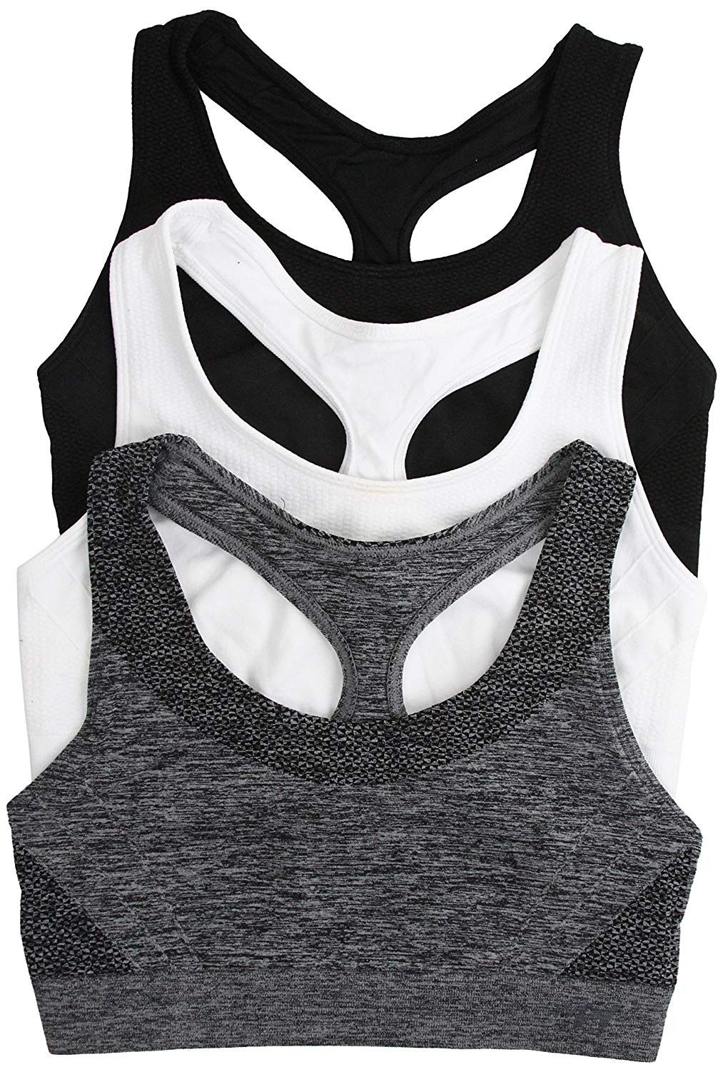 Women's Scoop Neck Racerback Padded Sports Bra - 3-pack Assorted ...