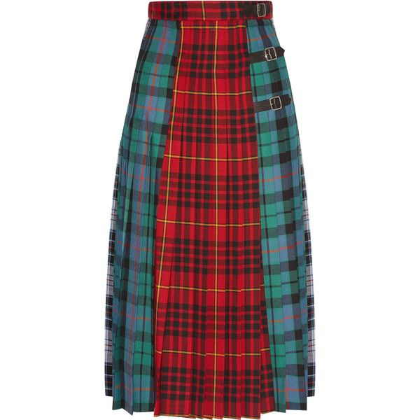 Pleated wool skirt Tartan Plaid Midi Skirt