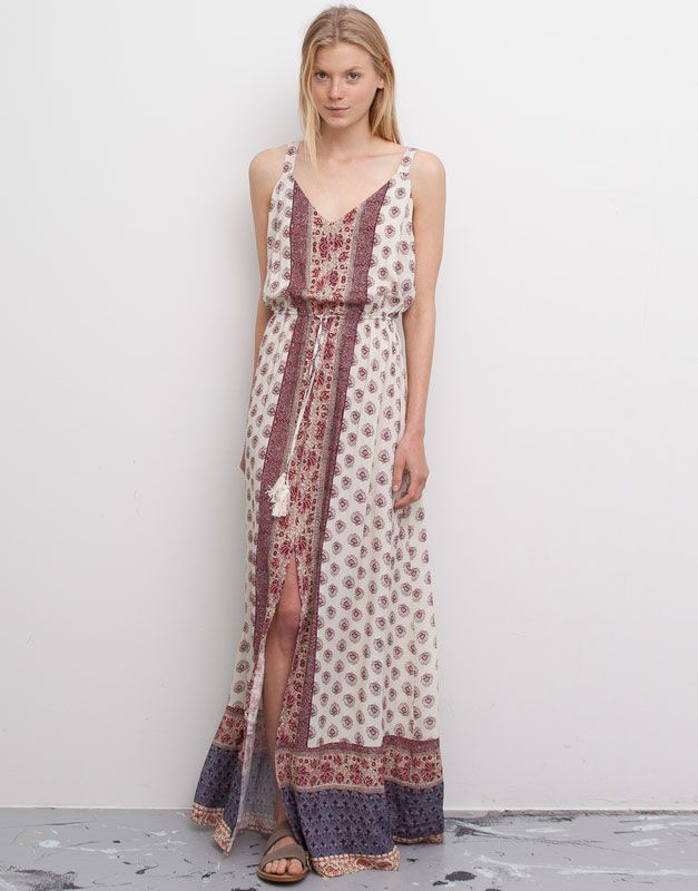 Vestido Fluido Largo Pompones Vestidos Mujer Pull Bear España Moda Vestido Fluido Vestidos