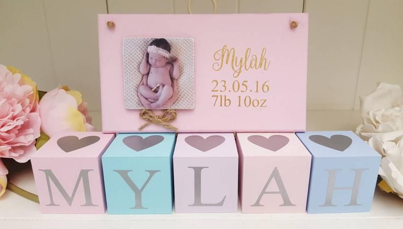 Personalised name letter baby christening wooden blocks gift Price per block