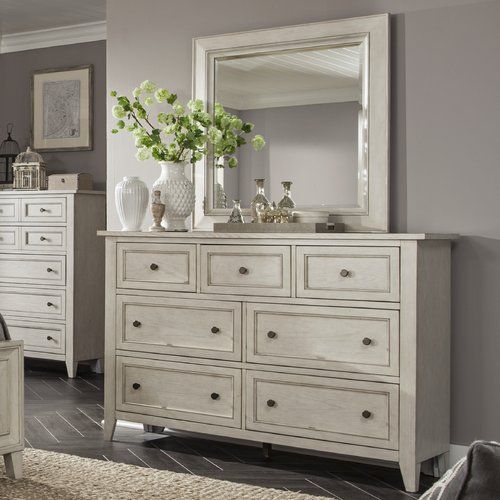 Stoughton Low Profile Standard Bed Dresser With Mirror 7 Drawer