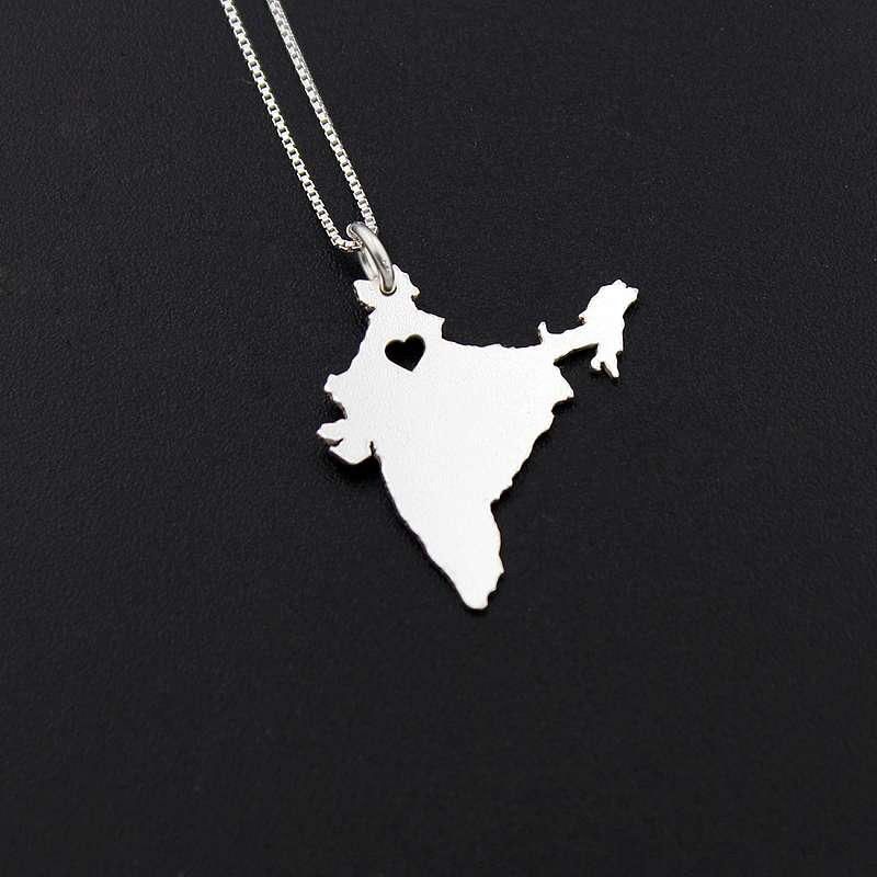India necklace Personalized sterling silver Bright Satin Finish India necklace with heart Hometown Jewelry - best friend Gift Engravable Best Friend Gifts, Gifts For Friends, Country Necklace, Heart Location, Sterling Silver Nose Rings, State Necklace, Picture Engraving, Cubic Zirconia Gems, Silver Box