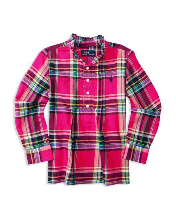 Ralph Lauren Girls Plaid Button Down Tunic Shirt Size 6X
