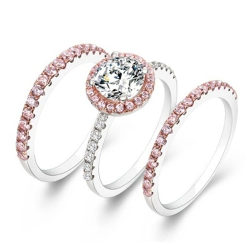 Woman S Fashion 925 Sterling Silver Pink White Diamond Engagement