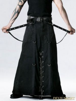 Gothic Black Denim Skirt For Mens