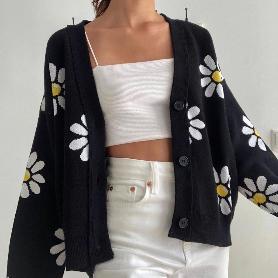 AESTHETIC VINTAGE DAISY KNITTED SWEATER AESTHETIC AESTHETIC VINTAGE DAISY KNITTED SWEATER AESTHETIC