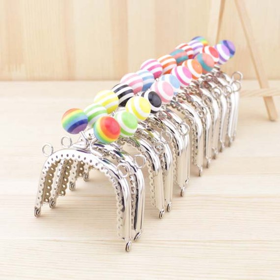 Silver Metal Frame Kiss Clasp For Purse Handle Bag Stripes Bead head 12.5CM//4.92