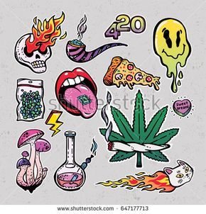 fashion patch badges set with stoned trippy drug theme and cool