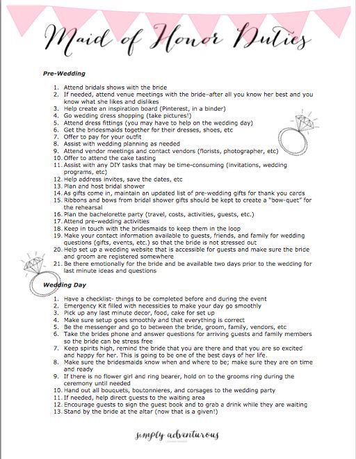 of honor duties wedding wedding speech of honor checklist