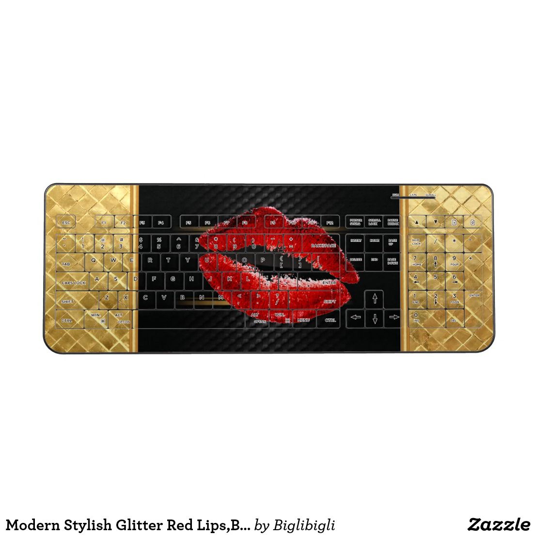 Modern Stylish Glitter Red Lips Black Wireless Keyboard Zazzle